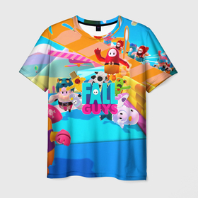 Мужская футболка 3D с принтом FALL GAYS   ФОЛЛ ГАЙС в Курске, 100% полиэфир | прямой крой, круглый вырез горловины, длина до линии бедер | fall guys | game | фол гайс | фолл гайс