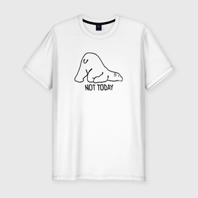 Мужская футболка хлопок Slim с принтом Not Today в Санкт-Петербурге, 92% хлопок, 8% лайкра | приталенный силуэт, круглый вырез ворота, длина до линии бедра, короткий рукав | bear | животные | ленивец | ленивый | лень | медведь | милый | мишка | не сегодня | полярный | понедельник