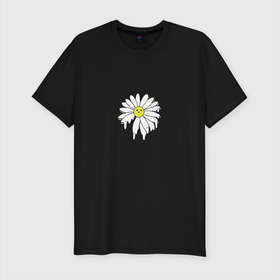 Мужская футболка хлопок Slim с принтом Ромашка в Петрозаводске, 92% хлопок, 8% лайкра | приталенный силуэт, круглый вырез ворота, длина до линии бедра, короткий рукав | голова | краска | растение | ромашка | смайлик | улыбка | цветок
