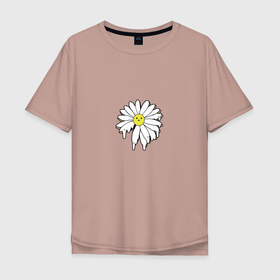 Мужская футболка хлопок Oversize с принтом Ромашка в Петрозаводске, 100% хлопок | свободный крой, круглый ворот, “спинка” длиннее передней части | голова | краска | растение | ромашка | смайлик | улыбка | цветок
