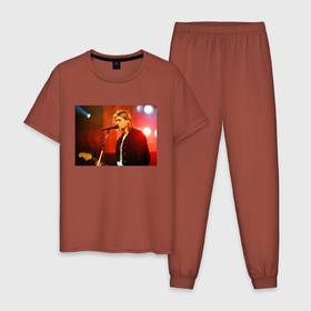 Мужская пижама хлопок с принтом Курт Кобейн в Тюмени, 100% хлопок | брюки и футболка прямого кроя, без карманов, на брюках мягкая резинка на поясе и по низу штанин
 | nirvana | группа | курт кобейн | музыка | рок