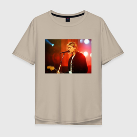 Мужская футболка хлопок Oversize с принтом Курт Кобейн в Екатеринбурге, 100% хлопок | свободный крой, круглый ворот, “спинка” длиннее передней части | nirvana | группа | курт кобейн | музыка | рок