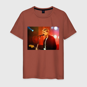 Мужская футболка хлопок с принтом Курт Кобейн в Петрозаводске, 100% хлопок | прямой крой, круглый вырез горловины, длина до линии бедер, слегка спущенное плечо. | nirvana | группа | курт кобейн | музыка | рок