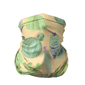 Бандана-труба 3D с принтом Кактусы в пустыне в Кировске, 100% полиэстер, ткань с особыми свойствами — Activecool | плотность 150‒180 г/м2; хорошо тянется, но сохраняет форму | жара | желтый | засуха | зеленый | кактус | колючки | песок | пустыня | солнечный | цветок