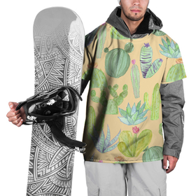 Накидка на куртку 3D с принтом Кактусы в пустыне , 100% полиэстер |  | жара | желтый | засуха | зеленый | кактус | колючки | песок | пустыня | солнечный | цветок