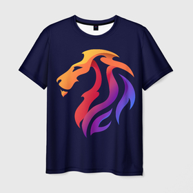 Мужская футболка 3D с принтом Градиентный лев в минимализме в Тюмени, 100% полиэфир | прямой крой, круглый вырез горловины, длина до линии бедер | вектор | градиент | лев | логотип | минимализм | разноцветный | цветной