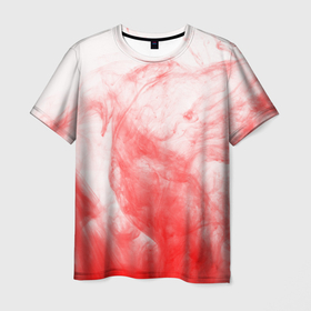 Мужская футболка 3D с принтом RED SMOKE в Курске, 100% полиэфир | прямой крой, круглый вырез горловины, длина до линии бедер | дым | клякса | краски | красный туман | текстура