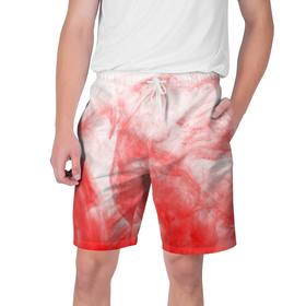 Мужские шорты 3D с принтом RED SMOKE в Курске,  полиэстер 100% | прямой крой, два кармана без застежек по бокам. Мягкая трикотажная резинка на поясе, внутри которой широкие завязки. Длина чуть выше колен | дым | клякса | краски | красный туман | текстура