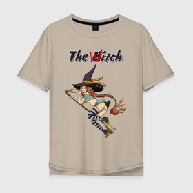 Мужская футболка хлопок Oversize с принтом Ведьма в Тюмени, 100% хлопок | свободный крой, круглый ворот, “спинка” длиннее передней части | witch | ведьма | волшебница | девушка | колдунья | коса | метла | стерва | чулки | шляпа
