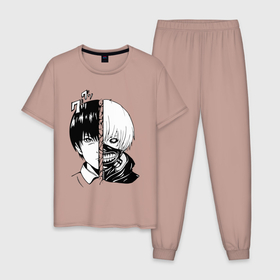 Мужская пижама хлопок с принтом Токийский гуль в Курске, 100% хлопок | брюки и футболка прямого кроя, без карманов, на брюках мягкая резинка на поясе и по низу штанин
 | аниме | гуль | кэн канэки | студент | токио