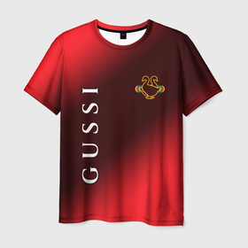 Мужская футболка 3D с принтом GUSSI   ГУСИ в Тюмени, 100% полиэфир | прямой крой, круглый вырез горловины, длина до линии бедер | Тематика изображения на принте: anti | antibrand | brand | fashion | gucci | gusi | gussi | logo | meme | memes | анти | антибренд | бренд | гуси | гуччи | забавные | лого | логотип | мем | мемы | мода | прикол | приколы | прикольные | символ