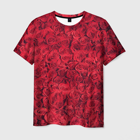 Мужская футболка 3D с принтом Розы , 100% полиэфир | прямой крой, круглый вырез горловины, длина до линии бедер | красная | красное | красные | красный | лепестки | природа | растение | растения | роза | розочки | розы | флора | цветок | цветочки | цветы