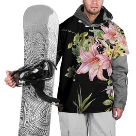 Накидка на куртку 3D с принтом Букет лилий в Курске, 100% полиэстер |  | арт | лилии | рисунок | розовый | цветок | цветы | чёрный