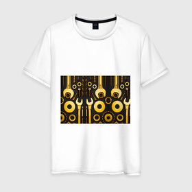 Мужская футболка хлопок с принтом КЛЮЧ ГАЙКА в Петрозаводске, 100% хлопок | прямой крой, круглый вырез горловины, длина до линии бедер, слегка спущенное плечо. | автослесарь | гаечный ключ | гайка | ключ