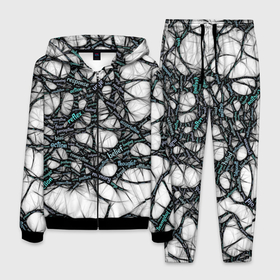 Мужской костюм 3D с принтом NEIROLINK в Новосибирске, 100% полиэстер | Манжеты и пояс оформлены тканевой резинкой, двухслойный капюшон со шнурком для регулировки, карманы спереди | Тематика изображения на принте: абстракция | веном | наука | нейронная сеть | нейроны | превращения | сети | узор | ученые