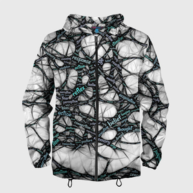 Мужская ветровка 3D с принтом NEIROLINK в Белгороде, 100% полиэстер | подол и капюшон оформлены резинкой с фиксаторами, два кармана без застежек по бокам, один потайной карман на груди | абстракция | веном | наука | нейронная сеть | нейроны | превращения | сети | узор | ученые