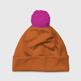 Шапка 3D c помпоном с принтом Радуга v6   оранжевый в Тюмени, 100% полиэстер | универсальный размер, печать по всей поверхности изделия | без дизайна | без картинки | одноцветные | оранжевый