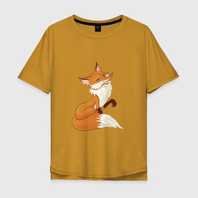 Мужская футболка хлопок Oversize с принтом хитрая лиса в Екатеринбурге, 100% хлопок | свободный крой, круглый ворот, “спинка” длиннее передней части | лиса | рисунок лиса | рыжая | рыжая лиса | хитрая лиса