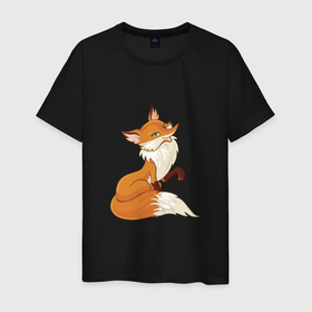Мужская футболка хлопок с принтом хитрая лиса в Санкт-Петербурге, 100% хлопок | прямой крой, круглый вырез горловины, длина до линии бедер, слегка спущенное плечо. | лиса | рисунок лиса | рыжая | рыжая лиса | хитрая лиса