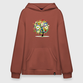 Худи SuperOversize хлопок с принтом Flowering tree в Курске, 70% хлопок, 30% полиэстер, мягкий начес внутри | карман-кенгуру, эластичная резинка на манжетах и по нижней кромке, двухслойный капюшон
 | бабочки | девушкам | зелень | природа | цветы