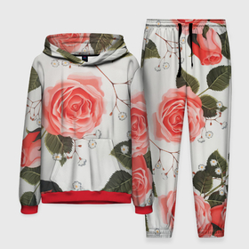 Мужской костюм 3D (с толстовкой) с принтом Нежные розы в Екатеринбурге,  |  | Тематика изображения на принте: арт | белый | зеленый | красная роза | красные розы | красный | рисунок | роза | розовая роза | розовые розы | розовый | розы | цветок | цветы