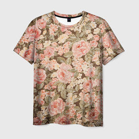 Мужская футболка 3D с принтом Розовая поляна , 100% полиэфир | прямой крой, круглый вырез горловины, длина до линии бедер | арт | кремовый | рисунок | роза | розовая поляна | розовые розы | розовые цветы | розы