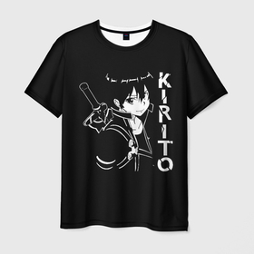 Мужская футболка 3D с принтом Kirito стилизованный в Санкт-Петербурге, 100% полиэфир | прямой крой, круглый вырез горловины, длина до линии бедер | art | asuna | kirito | online | sao | sword | асуна | киригая | кирито | мастера | меча | мечник | онлайн | сао | черный | юки