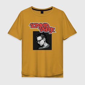 Мужская футболка хлопок Oversize с принтом LINKIN PARK D в Кировске, 100% хлопок | свободный крой, круглый ворот, “спинка” длиннее передней части | Тематика изображения на принте: music | rock | star | группа | рок