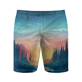 Мужские шорты спортивные с принтом Природа в Санкт-Петербурге,  |  | горы | закат | лес | небо | природа | рисунок
