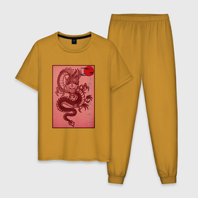 Мужская пижама хлопок с принтом Дракон , 100% хлопок | брюки и футболка прямого кроя, без карманов, на брюках мягкая резинка на поясе и по низу штанин
 | china | chinese dragon | дракон | китай | китайский дракон | китайский язык