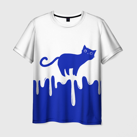 Мужская футболка 3D с принтом Milk Cat в Петрозаводске, 100% полиэфир | прямой крой, круглый вырез горловины, длина до линии бедер | Тематика изображения на принте: cat | cats | japan | kitty | milk | кавай | кот | котейка | котенок | котик | кошка | кошки | милград | молоко | ня | япония
