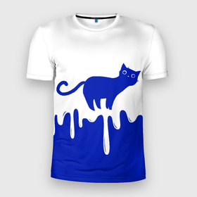 Мужская футболка 3D Slim с принтом Milk Cat в Петрозаводске, 100% полиэстер с улучшенными характеристиками | приталенный силуэт, круглая горловина, широкие плечи, сужается к линии бедра | Тематика изображения на принте: cat | cats | japan | kitty | milk | кавай | кот | котейка | котенок | котик | кошка | кошки | милград | молоко | ня | япония