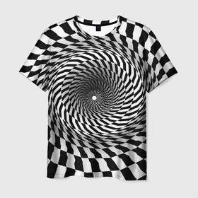 Мужская футболка 3D с принтом иллюзия в Курске, 100% полиэфир | прямой крой, круглый вырез горловины, длина до линии бедер | воронка | иллюзия | студентам | тоннель | шахматы