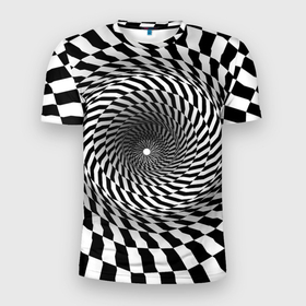 Мужская футболка 3D спортивная с принтом иллюзия в Курске, 100% полиэстер с улучшенными характеристиками | приталенный силуэт, круглая горловина, широкие плечи, сужается к линии бедра | воронка | иллюзия | студентам | тоннель | шахматы