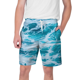 Мужские шорты 3D с принтом Вода волны пена море ,  полиэстер 100% | прямой крой, два кармана без застежек по бокам. Мягкая трикотажная резинка на поясе, внутри которой широкие завязки. Длина чуть выше колен | вода | волны | море | морская пена | океан | отдых | пена | пучина