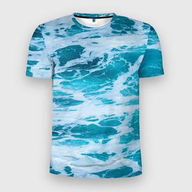 Мужская футболка 3D спортивная с принтом Вода волны пена море в Санкт-Петербурге, 100% полиэстер с улучшенными характеристиками | приталенный силуэт, круглая горловина, широкие плечи, сужается к линии бедра | Тематика изображения на принте: вода | волны | море | морская пена | океан | отдых | пена | пучина