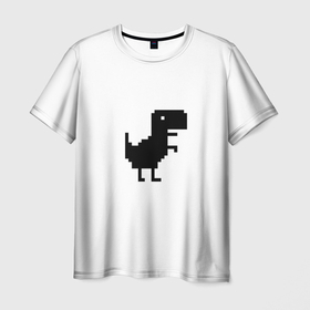 Мужская футболка 3D с принтом Google динозаврик в Екатеринбурге, 100% полиэфир | прямой крой, круглый вырез горловины, длина до линии бедер | dino | dinomax | googledino | дино | динозавр | потерялся