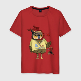 Мужская футболка хлопок с принтом Сова в Тюмени, 100% хлопок | прямой крой, круглый вырез горловины, длина до линии бедер, слегка спущенное плечо. | insomnia | owl | pain | бессонница | ловец снов | сова