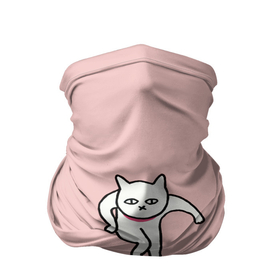 Бандана-труба 3D с принтом Ыть в Кировске, 100% полиэстер, ткань с особыми свойствами — Activecool | плотность 150‒180 г/м2; хорошо тянется, но сохраняет форму | арт | белая кошка | белый кот | кот | кошка | мем | мэм | рисунок | розовый