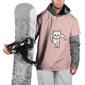 Накидка на куртку 3D с принтом Ыть в Белгороде, 100% полиэстер |  | Тематика изображения на принте: арт | белая кошка | белый кот | кот | кошка | мем | мэм | рисунок | розовый