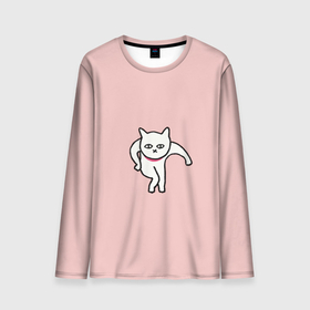 Мужской лонгслив 3D с принтом Ыть , 100% полиэстер | длинные рукава, круглый вырез горловины, полуприлегающий силуэт | арт | белая кошка | белый кот | кот | кошка | мем | мэм | рисунок | розовый