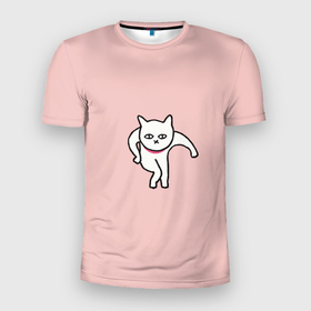 Мужская футболка 3D спортивная с принтом Ыть в Екатеринбурге, 100% полиэстер с улучшенными характеристиками | приталенный силуэт, круглая горловина, широкие плечи, сужается к линии бедра | арт | белая кошка | белый кот | кот | кошка | мем | мэм | рисунок | розовый