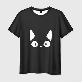 Мужская футболка 3D с принтом Кошачья мордочка в Курске, 100% полиэфир | прямой крой, круглый вырез горловины, длина до линии бедер | арт | белый | кот | кошачья мордочка | кошка | ночь | рисунок | тень | чёрный