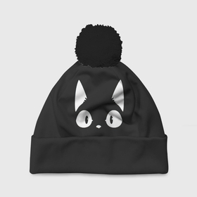 Шапка 3D c помпоном с принтом Кошачья мордочка в Курске, 100% полиэстер | универсальный размер, печать по всей поверхности изделия | арт | белый | кот | кошачья мордочка | кошка | ночь | рисунок | тень | чёрный