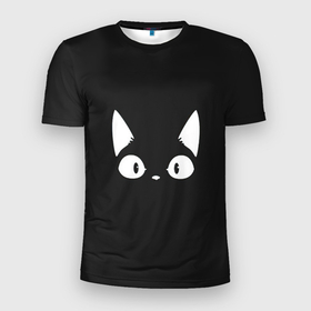 Мужская футболка 3D Slim с принтом Кошачья мордочка , 100% полиэстер с улучшенными характеристиками | приталенный силуэт, круглая горловина, широкие плечи, сужается к линии бедра | арт | белый | кот | кошачья мордочка | кошка | ночь | рисунок | тень | чёрный