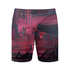 Мужские шорты спортивные с принтом Город Будущего ,  |  | Тематика изображения на принте: город | город будущего | неон | рисунок