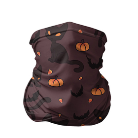 Бандана-труба 3D с принтом Хэллоуиновский кот в Екатеринбурге, 100% полиэстер, ткань с особыми свойствами — Activecool | плотность 150‒180 г/м2; хорошо тянется, но сохраняет форму | арт | конфеты | кот | котёнок | кошка | оранжевый | рисунок | тёмный | тыква | тыквы | фиолетовый | хеллоуин | хэллоуин | чёрный