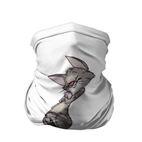 Бандана-труба 3D с принтом Милый котя в Кировске, 100% полиэстер, ткань с особыми свойствами — Activecool | плотность 150‒180 г/м2; хорошо тянется, но сохраняет форму | арт | белый | карандаш | кот | кот нежиться | кот спит | мел | мило | милота | риснок | рисунок углём | серый | серый кот | спит | уголь