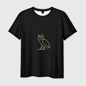 Мужская футболка 3D с принтом Сова в Рязани, 100% полиэфир | прямой крой, круглый вырез горловины, длина до линии бедер | арт | вектор | коричневый | рисунок | сова | чёрный