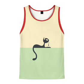 Мужская майка 3D с принтом Чёрный кот на ярком фоне в Тюмени, 100% полиэстер | круглая горловина, приталенный силуэт, длина до линии бедра. Пройма и горловина окантованы тонкой бейкой | Тематика изображения на принте: арт | вектор | горизонтальный рисунок | горизонтальный узор | жёлтый | зеленый | кот | котёнок | кошка | рисунок | чёрная кошка | чёрный | чёрный кот | чёрный котёнок
